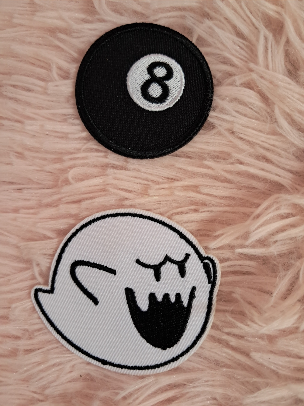 Set Of 2 Spencer's 8-Ball & Mario Boo Ghost Iron-On Patches! New!
